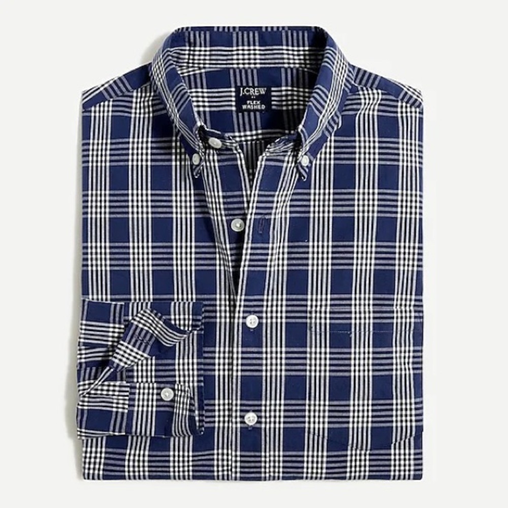 J.Crew Men's Large Flex Washed Plaid Button-Down Shirt NWT Blue White